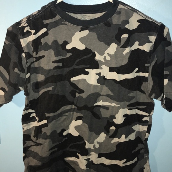 Tops - gray and black camouflage shirt
